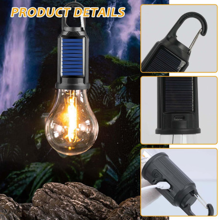 Solar USB Rechargeable Outdoor Tent Lights Hanging Light Bulbs